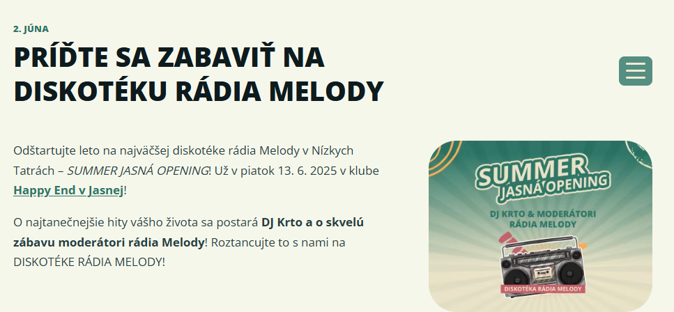 Súťaž  o 2 vstupenky na Diskotéku rádia Melody v Jasnej