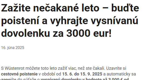 Poistite sa a vyhrajte dovolenku za 3000€