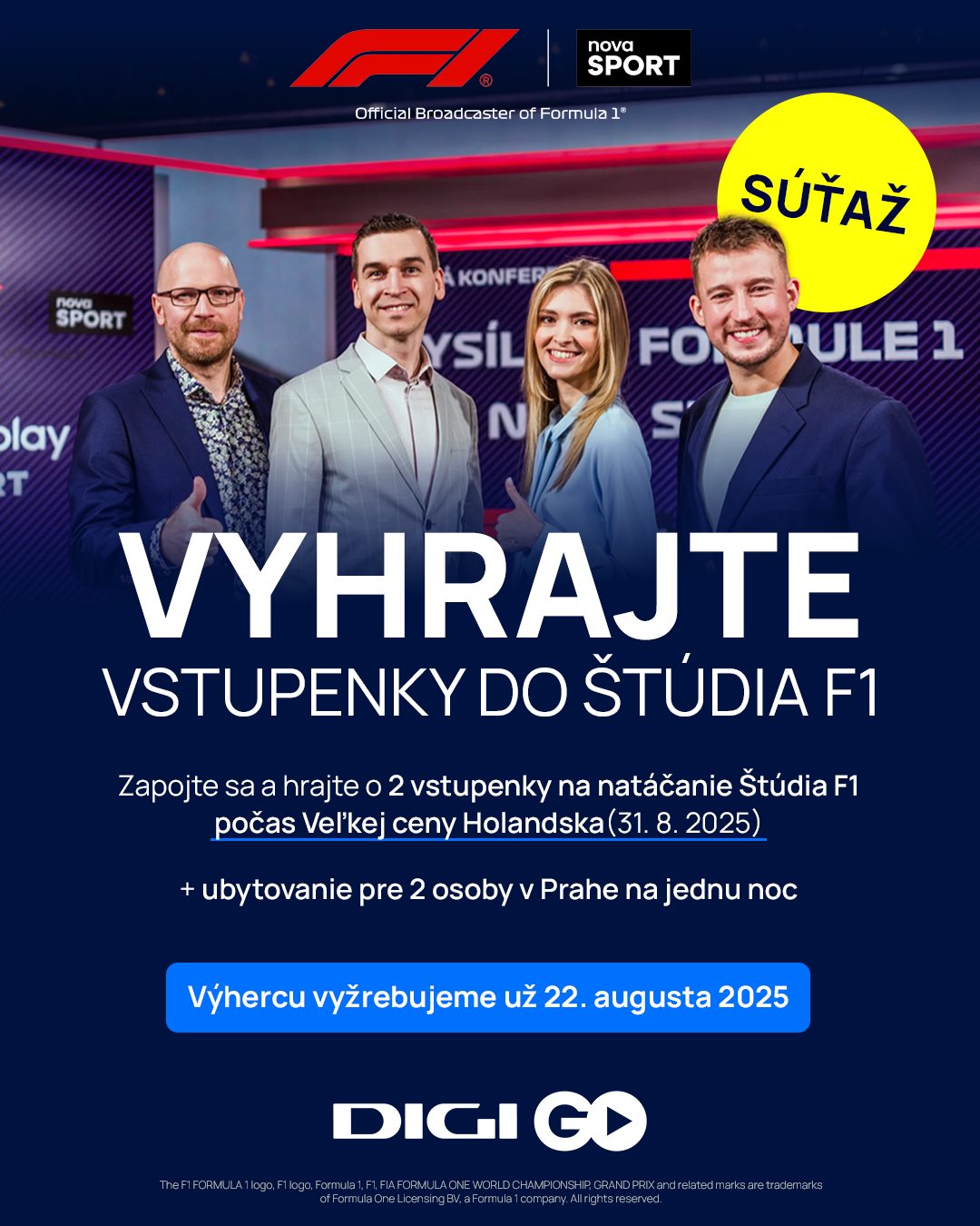 Vyhrajte 2 vstupenky na natáčanie Štúdia F1 v Prahe poč