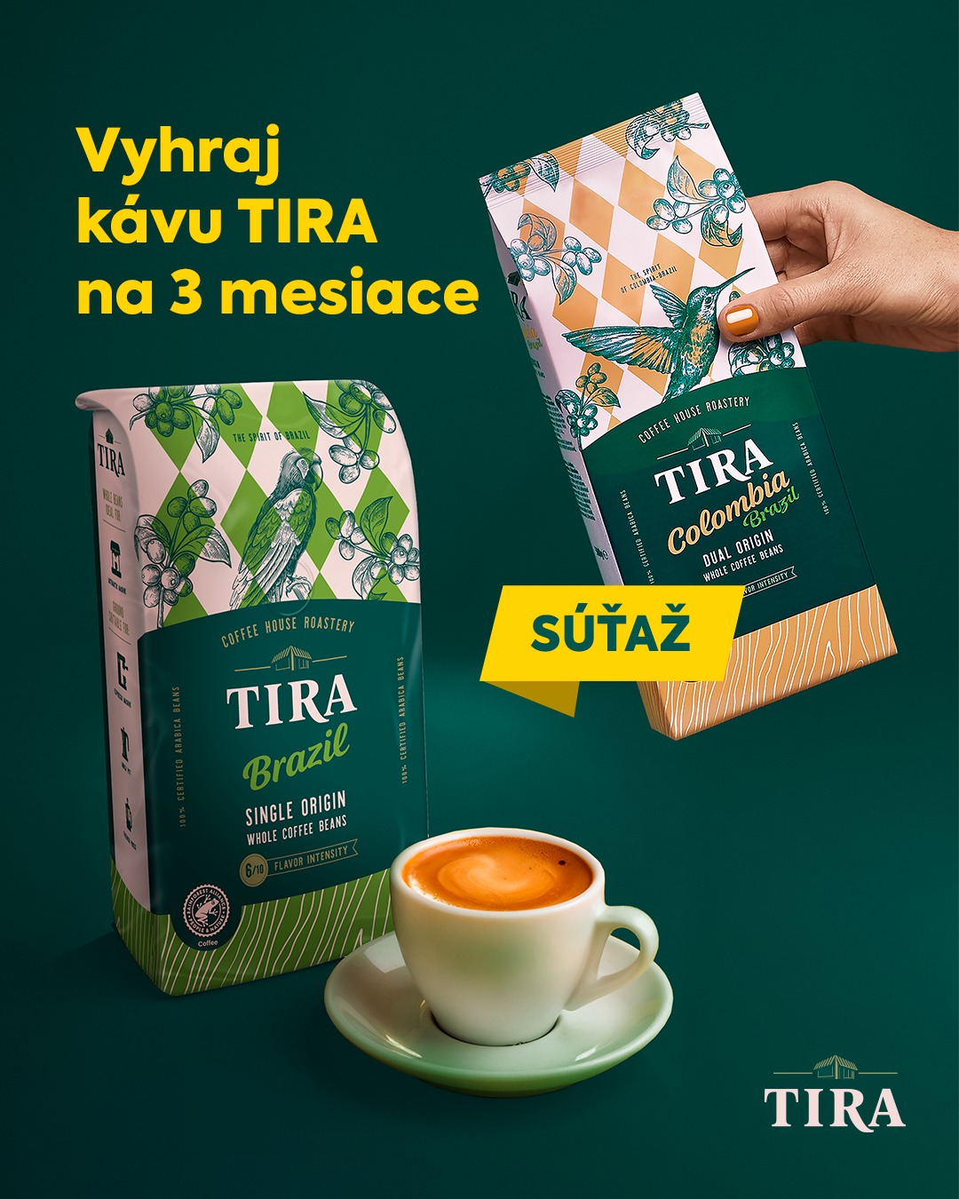 Súťaž o 3 mesačnú zásobu kávy značky Tira podľa vlastné