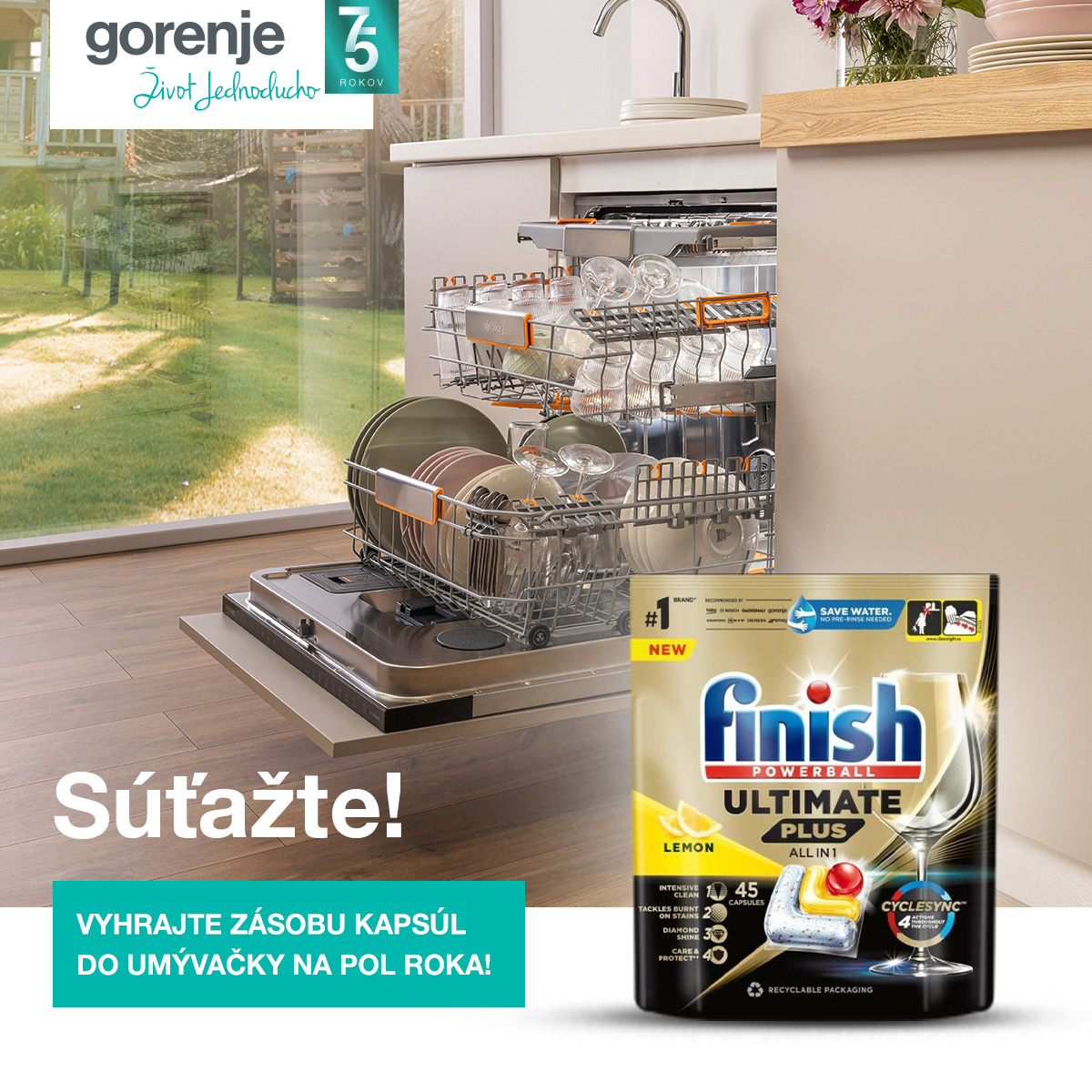 Vyhrajte zásobu kapsúl Finish Ultra Plus do umývačky ri