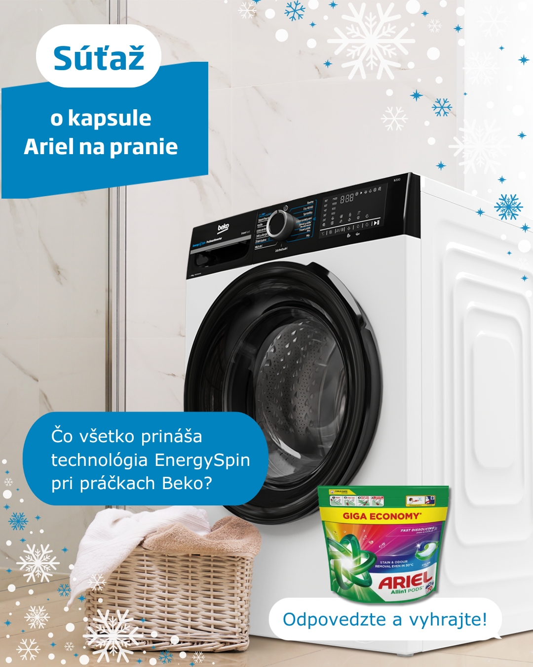 Súťaž o 3x balenie kapsúl Ariel na 9 mesiacov prania