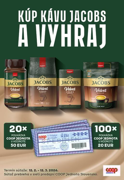 SÚŤAŽ O POUKÁŽKY COOP JEDNOTA: Kúp Kávu Jacobs a Vyhraj