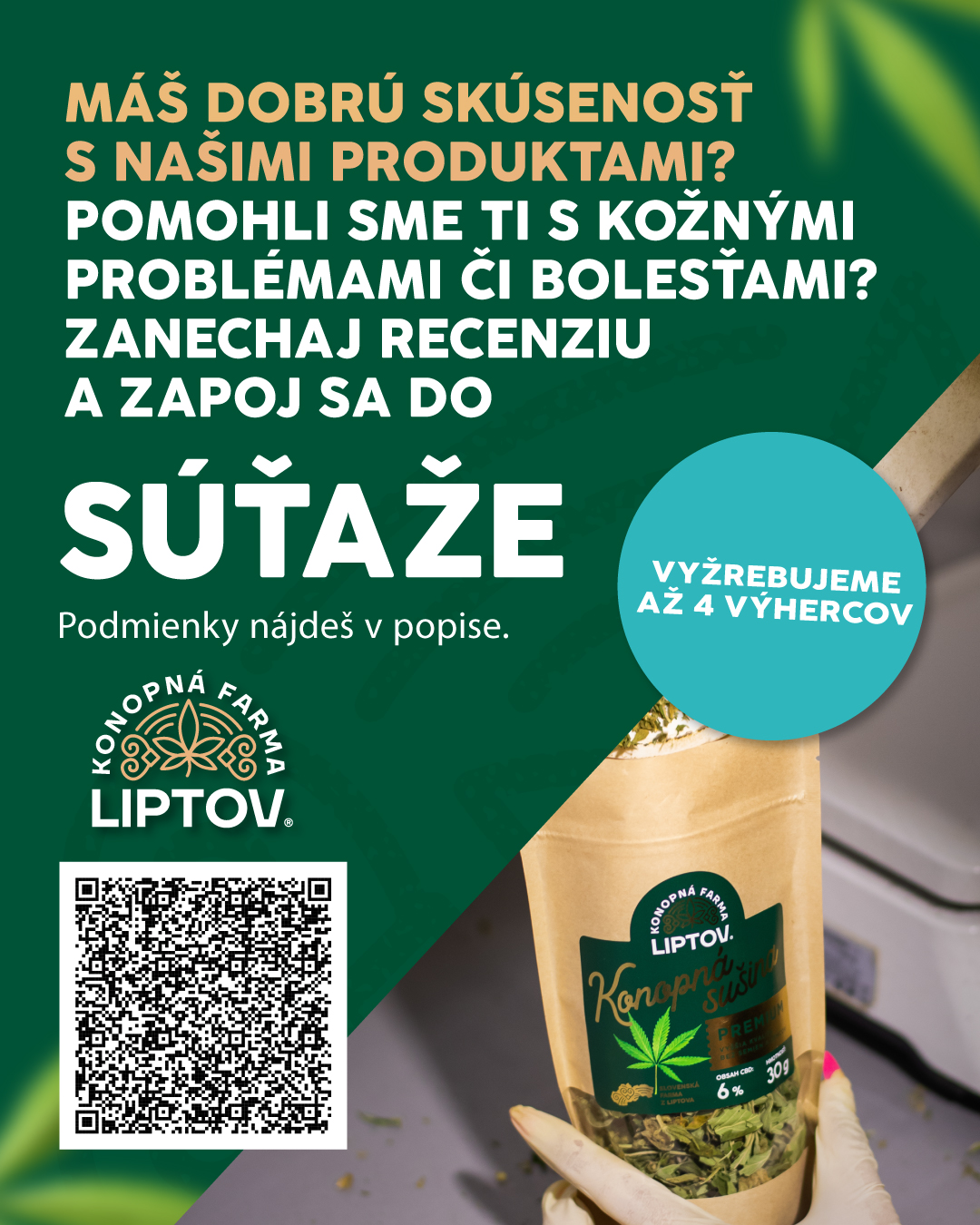 Súťaž o konopný čaj, 100ml masť, Čagu a suprový konopný