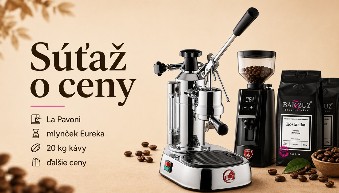 Súťaž o kávovar La Pavoni, mlynček Eureka, 20 kg kávy a